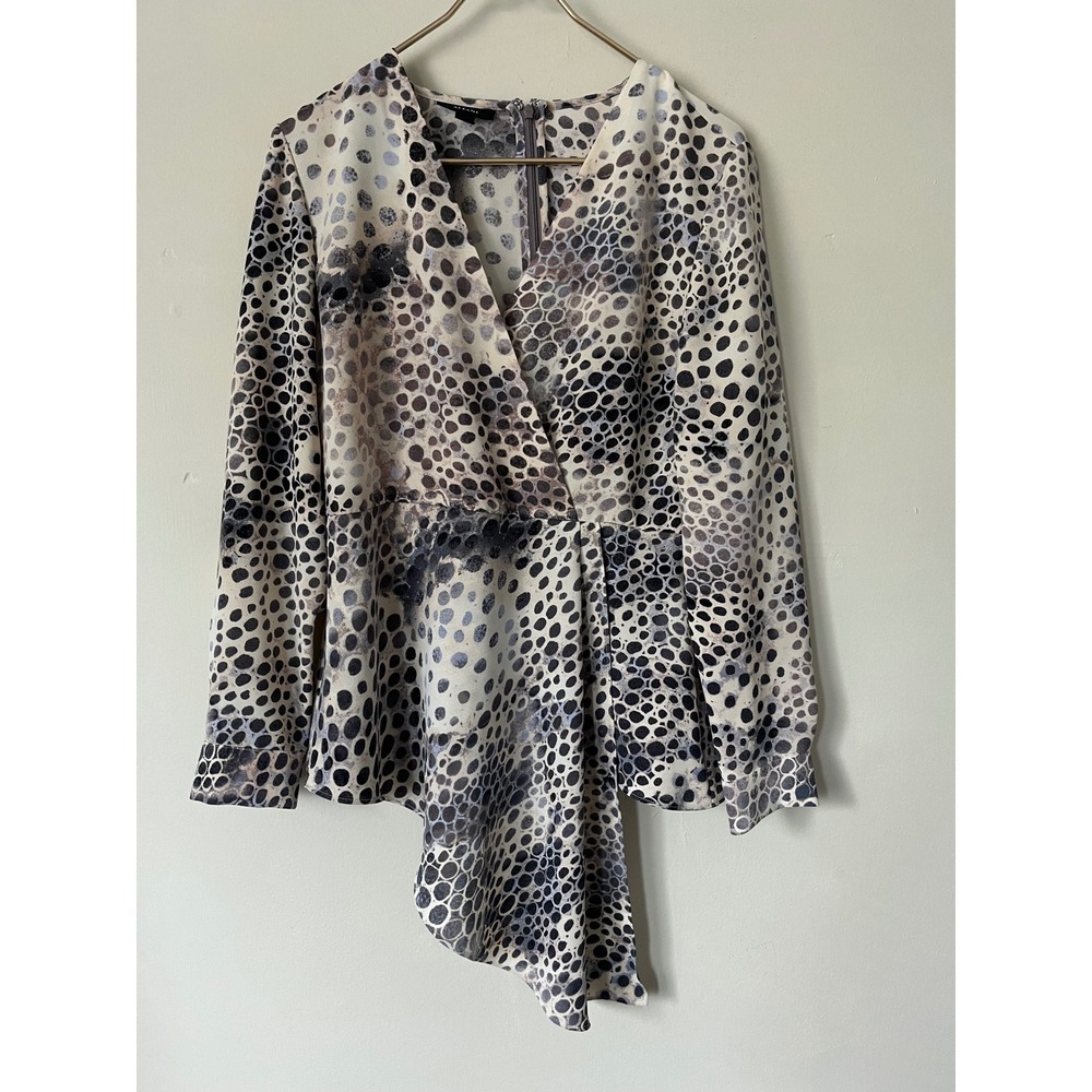 Alfani Womens Fairycore Baby Doll Asymmetrical Wrap Top Rare Abstract Print M